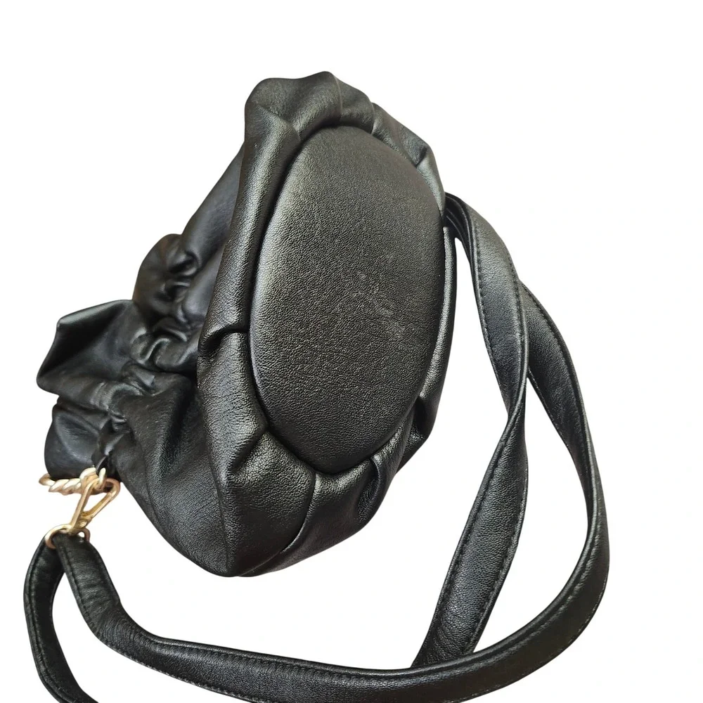 Jessica Simpson Black Faux Leather Bucket Bag Gold Chain Crossbody Designer Glam